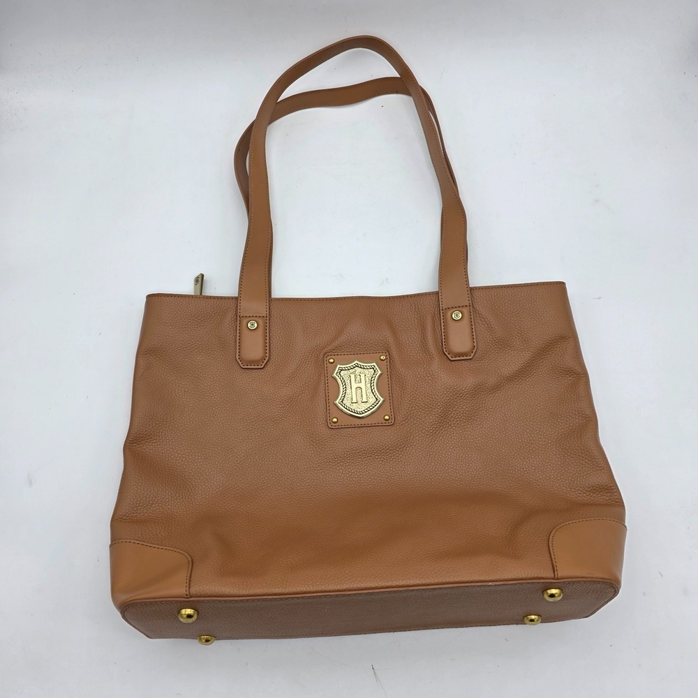 JW Hulme Purse Tote Handbag Crest Heritage Brown Pebbled Leather 17x12" Designer